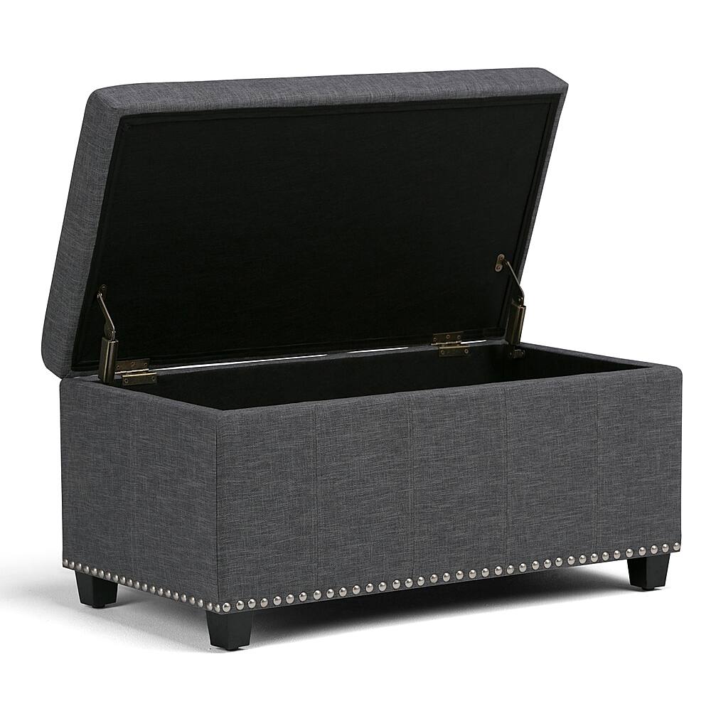 Left View: Simpli Home - Amelia Storage Ottoman Bench - Slate Gray