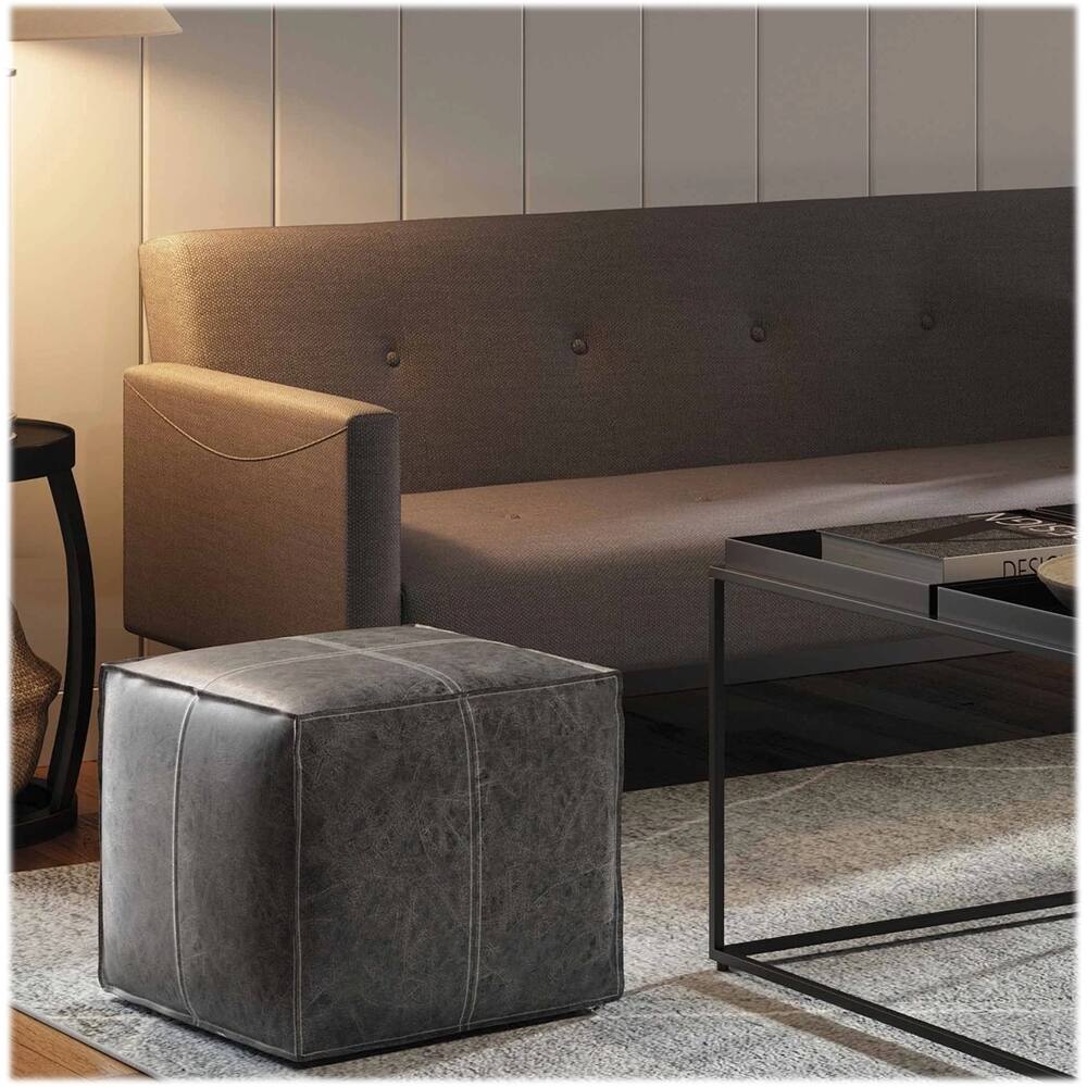 Left. Simpli Home - Brody Square Pouf - Distressed Black.