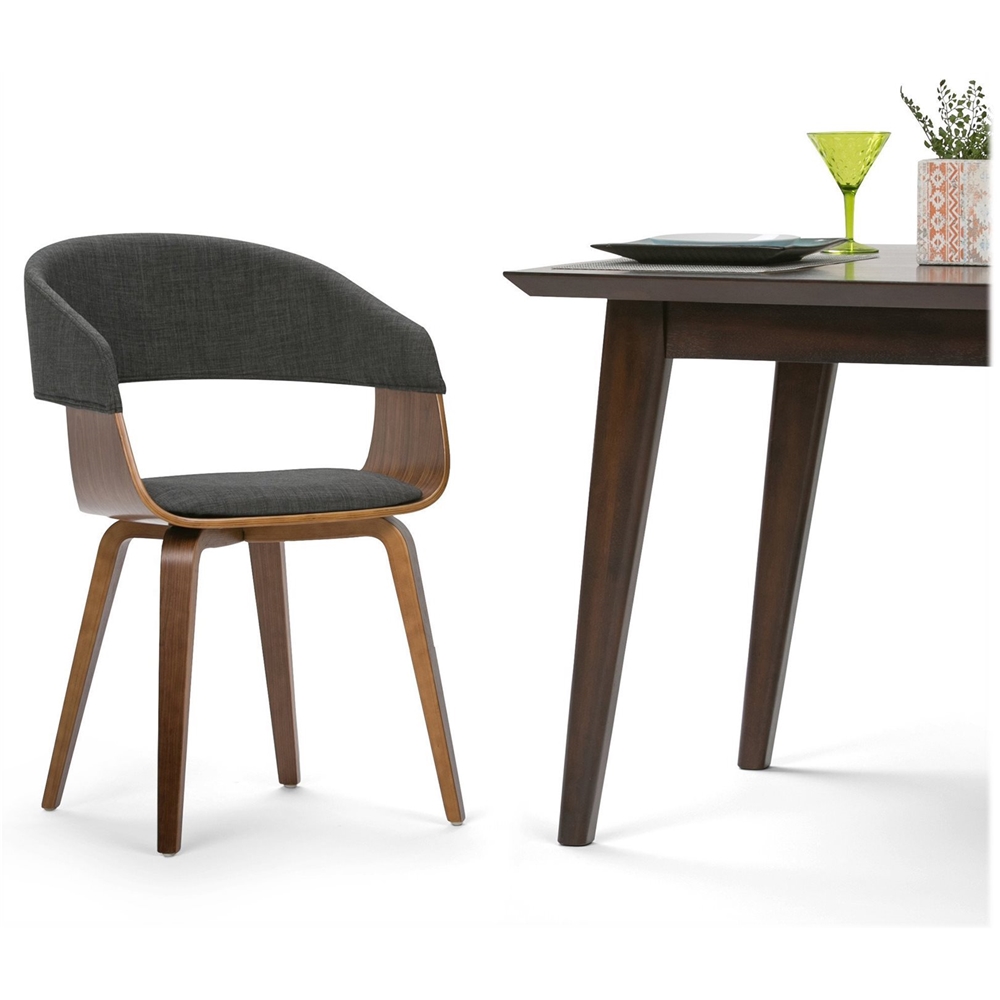 Left View: Simpli Home - Lowell Mid Century Modern Bentwood Dining Chair in Charcoal Grey Linen Look Fabric - Charcoal Gray