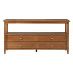 Front. Simpli Home - Warm Shaker SOLID WOOD 60 inch Wide Transitional Wide Console Sofa Table in Light Golden Brown - Light Golden Brown.