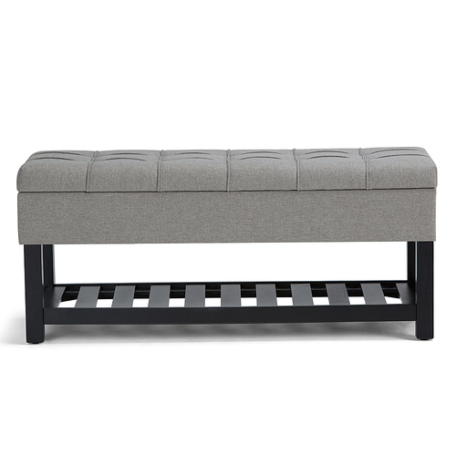 Simpli Home - Saxon Rectangular Traditional Linen-Look Polyester Bench Ottoman With Inner Storage - Dove Gray
