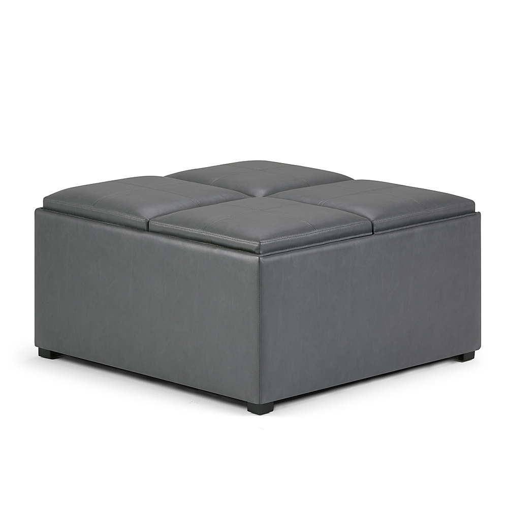 Angle View: Simpli Home - Avalon 35 inch Wide Contemporary Square Coffee Table Storage Ottoman - Stone Gray