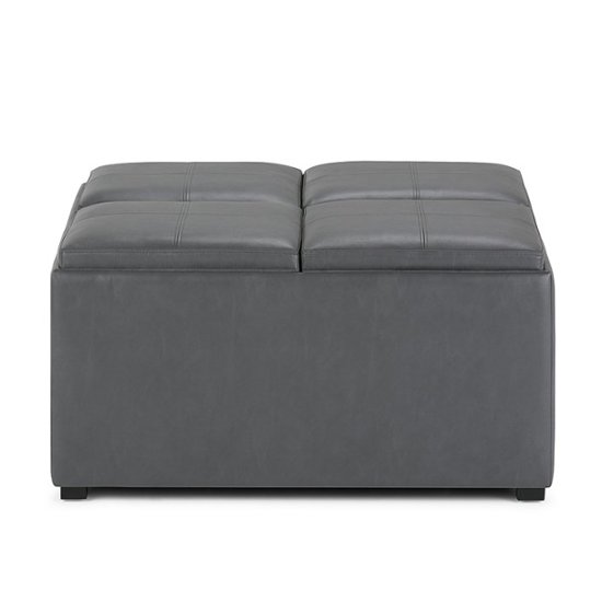 Simpli Home Avalon 35 Inch Wide, Gray Leather Storage Ottoman