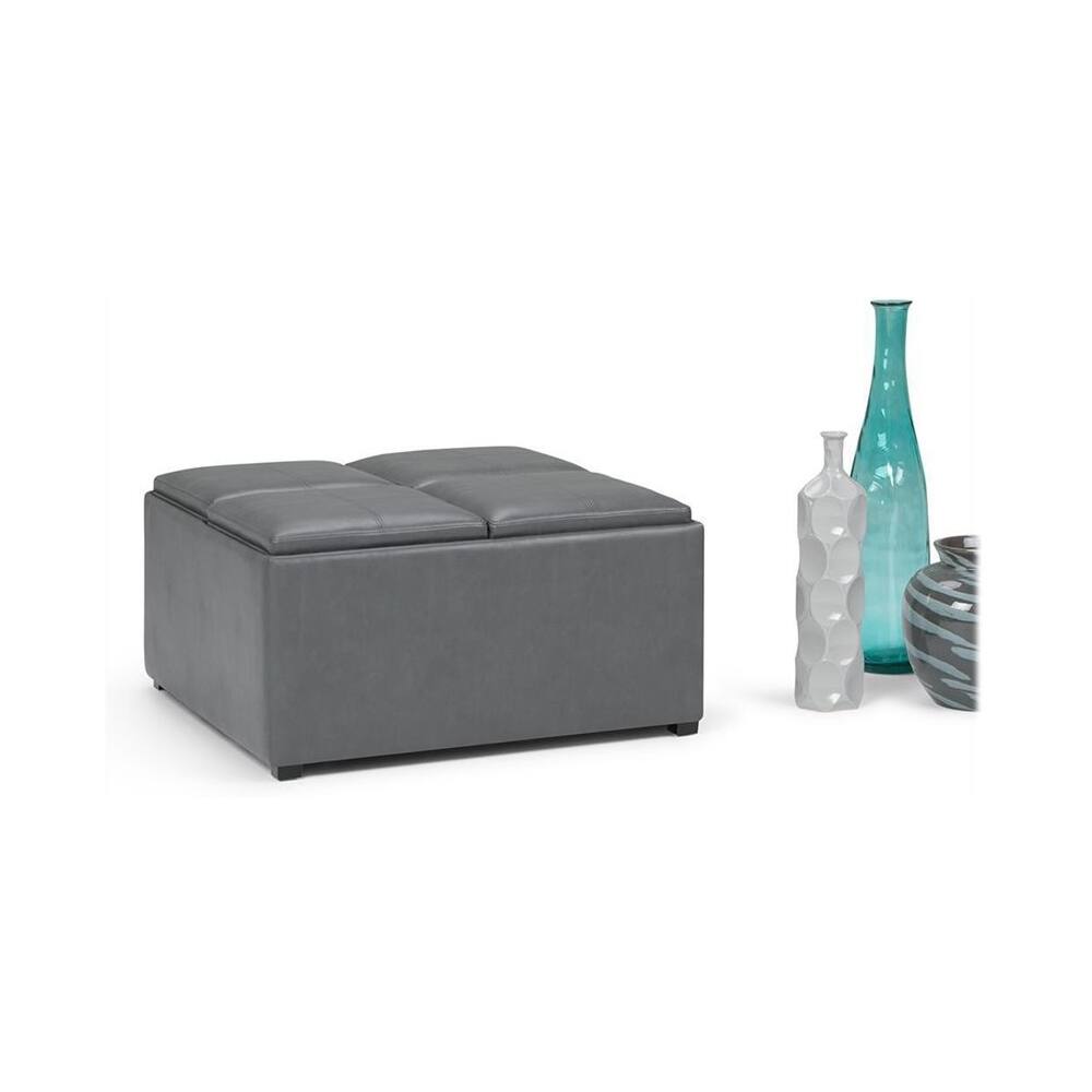 Left View: Simpli Home - Avalon 35 inch Wide Contemporary Square Coffee Table Storage Ottoman - Stone Gray