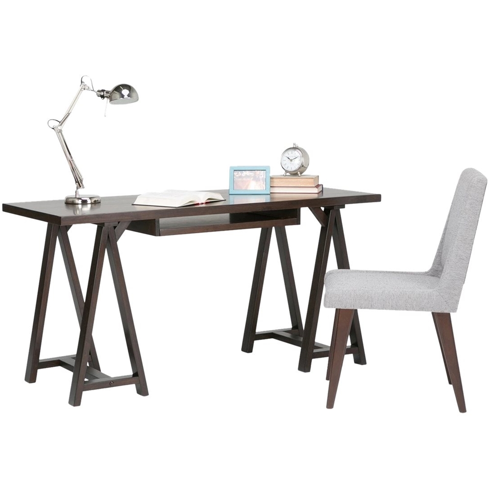 Left View: Simpli Home - Sawhorse Rectangular Modern Industrial Wood Table - Dark Chestnut Brown
