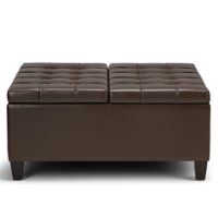 Simpli Home - Harrison Contemporary Wood/Polyurethane Faux Leather Ottoman - Chocolate Brown - Front_Zoom