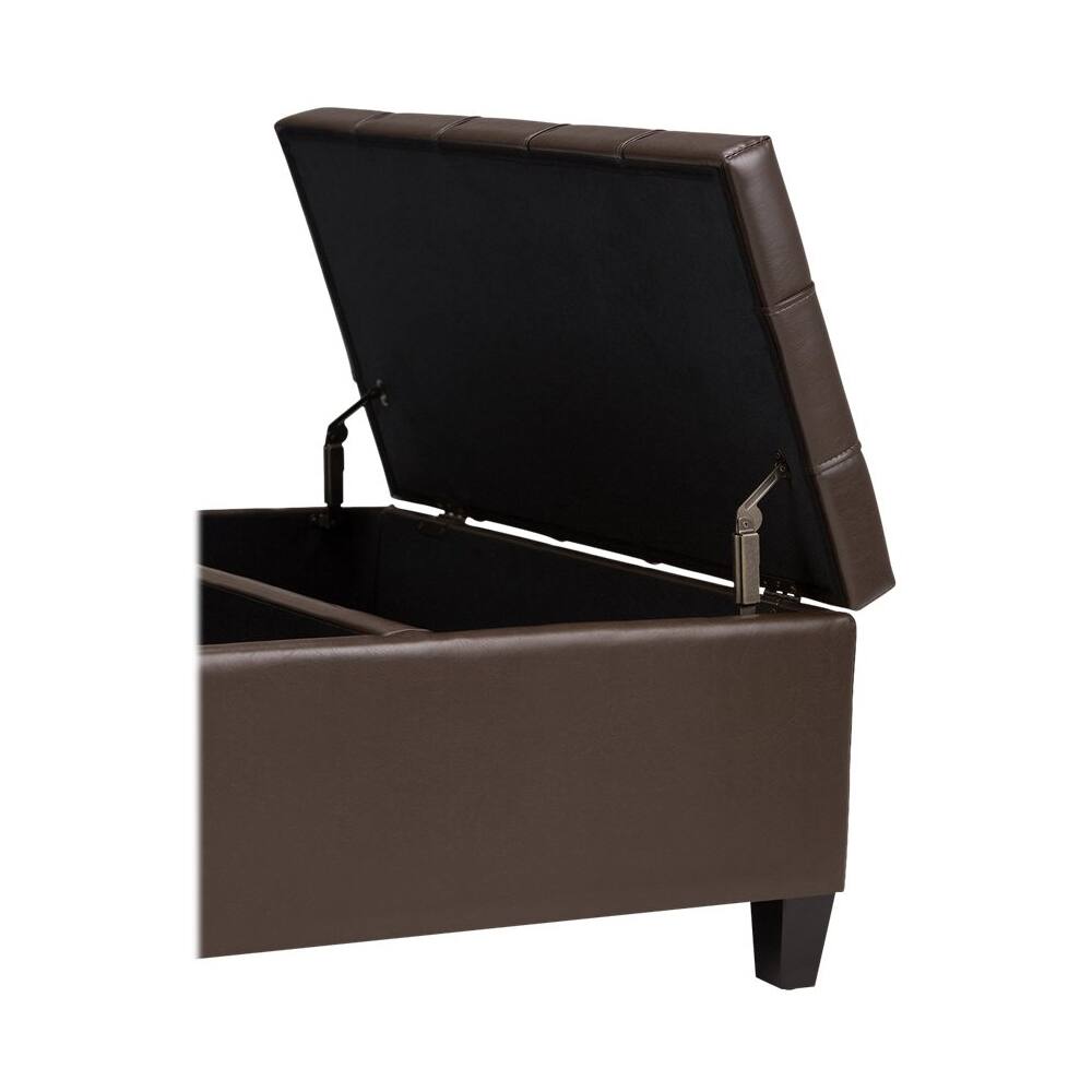 Alt View 12. Simpli Home - Harrison 36 inch Wide Transitional Square Coffee Table Storage Ottoman in Chocolate Brown Faux Leather - Chocolate Brown.