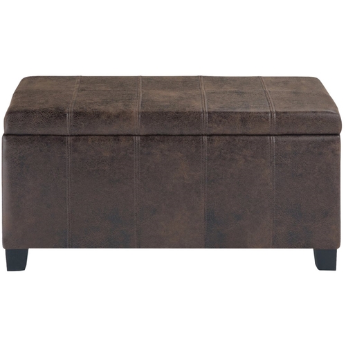 Simpli Home - Dover Rectangular Wood/Faux Air Leather Bench Ottoman With Inner Storage - Distressed Brown