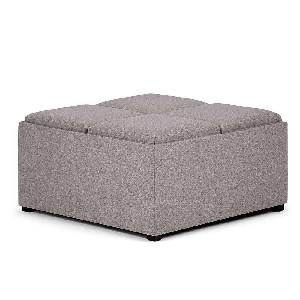 Angle. Simpli Home - Avalon 35 inch Wide Contemporary Square Coffee Table Storage Ottoman - Gray Cloud.