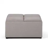 Simpli Home - Avalon 35 inch Wide Contemporary Square Coffee Table Storage Ottoman - Gray Cloud - Front_Zoom
