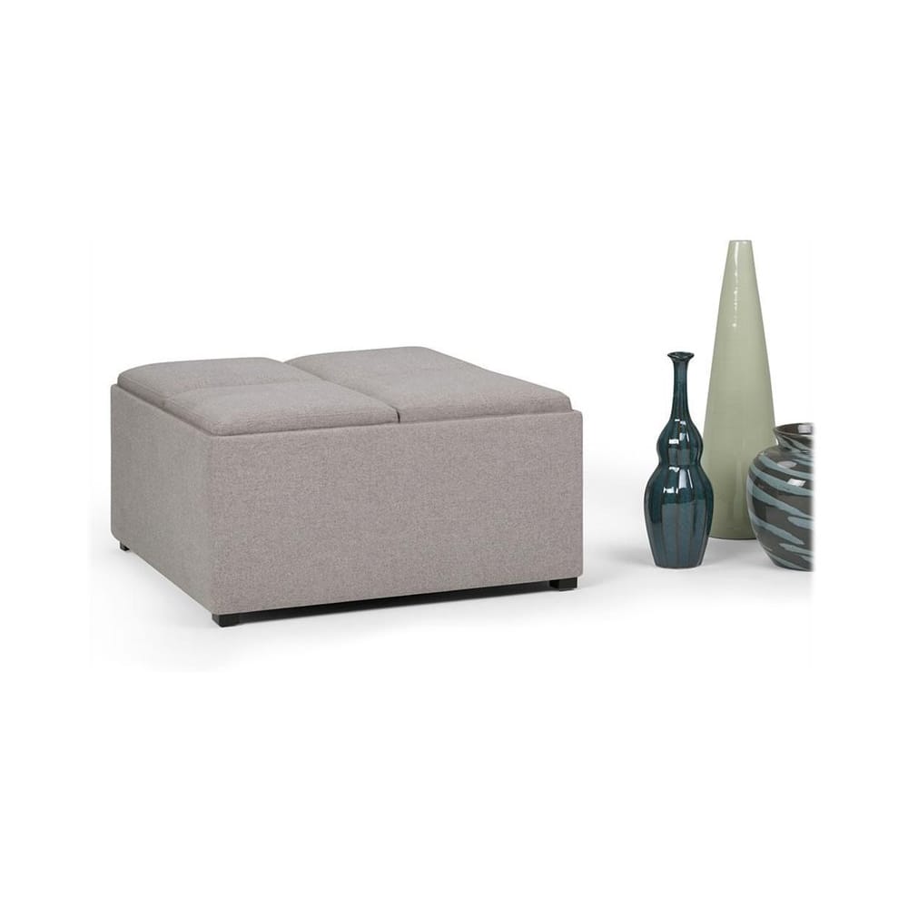 Left View: Simpli Home - Laredo 51 inch Wide Contemporary Rectangle Large Storage Ottoman - Gray Cloud