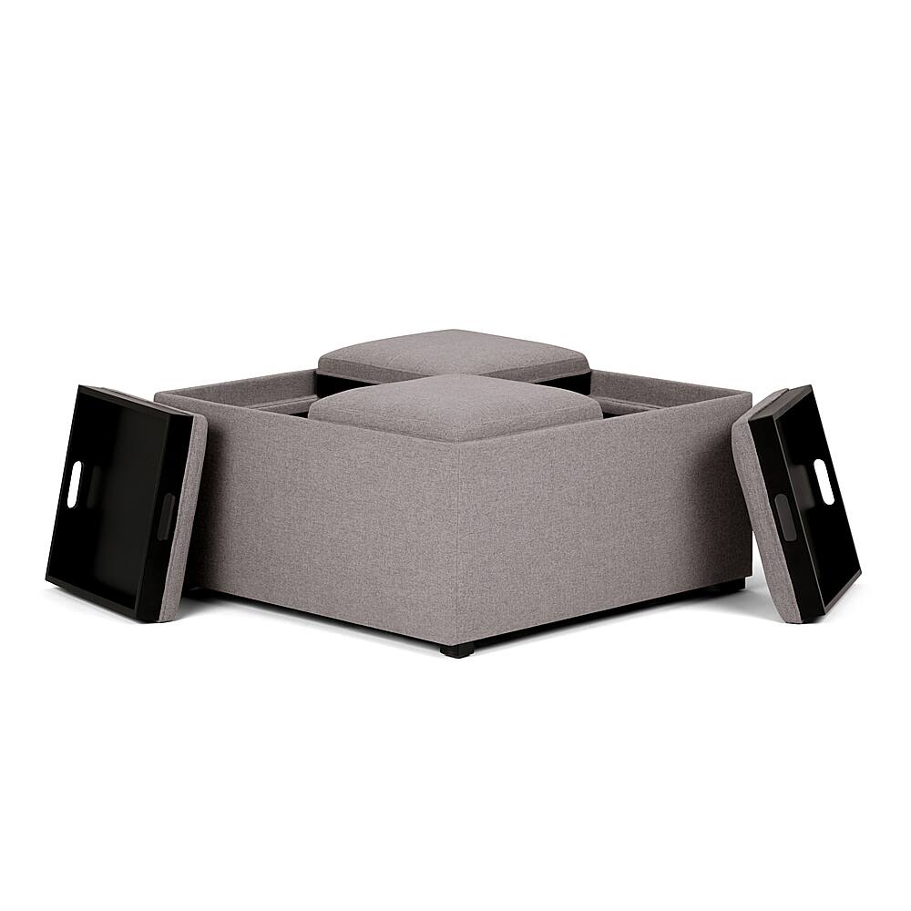 Left. Simpli Home - Avalon 35 inch Wide Contemporary Square Coffee Table Storage Ottoman - Gray Cloud.