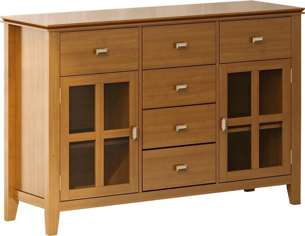 Angle View: Simpli Home - Artisan Contemporary Solid Wood 2-Shelf 6-Drawer Sideboard - Honey Brown