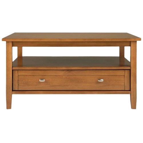 Simpli Home - Warm Shaker Square Rustic Wood 1-Drawer Coffee Table - Light Golden Brown