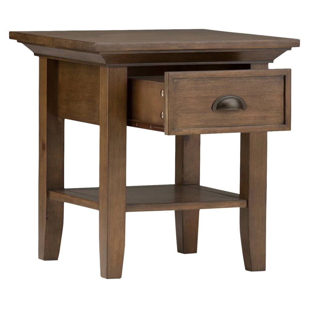 Left Zoom. Simpli Home - Redmond SOLID WOOD 19 inch Wide Square Transitional End Side Table - Rustic Natural Aged Brown.