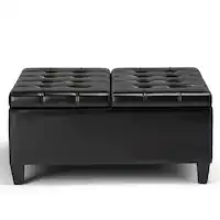 Simpli Home - Harrison 36 inch Wide Transitional Square Coffee Table Storage Ottoman Faux Leather - Midnight Black - Front_Zoom