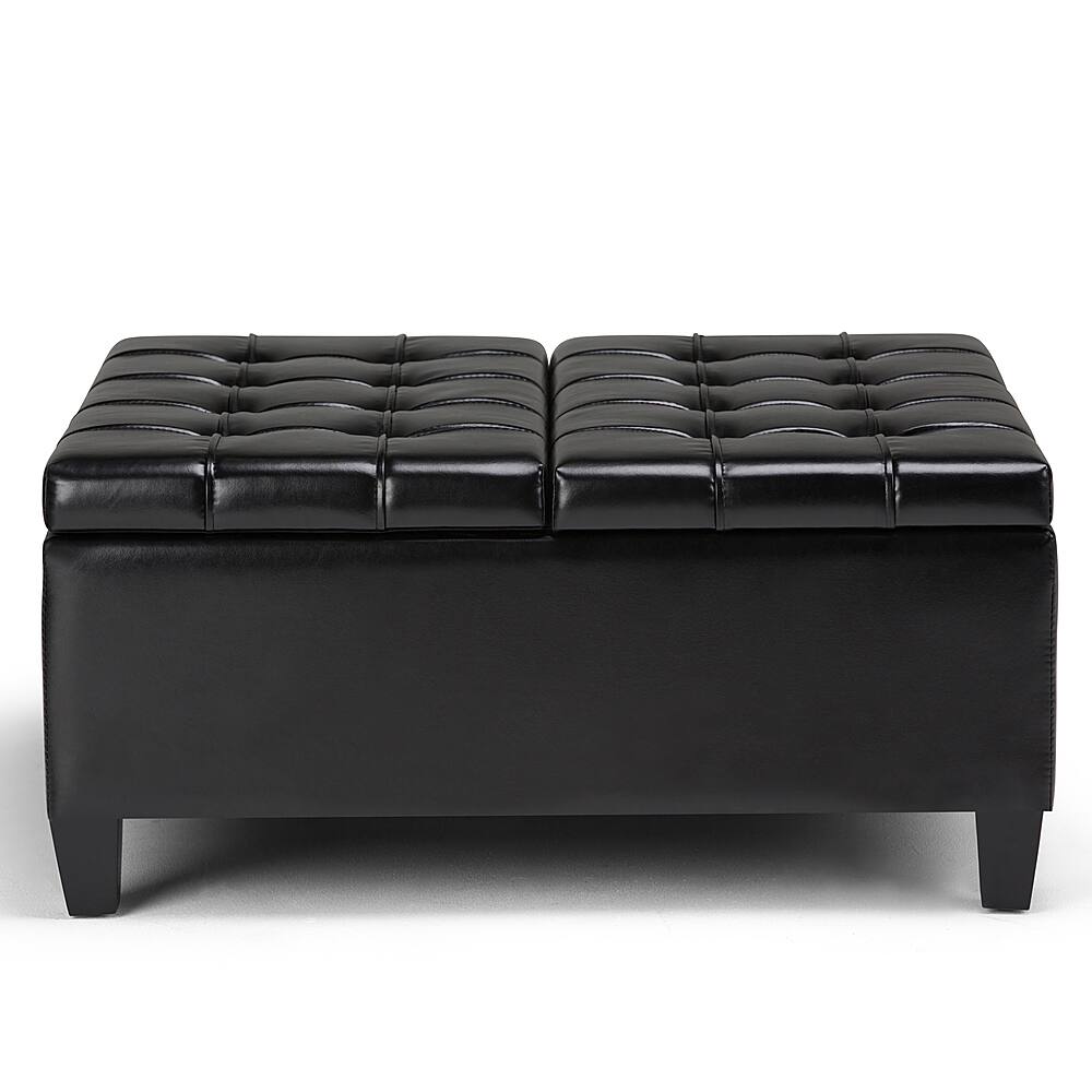 Simpli Home - Harrison 36 inch Wide Transitional Square Coffee Table Storage Ottoman Faux Leather - Midnight Black