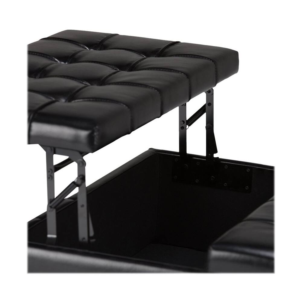 Alt View 11. Simpli Home - Harrison 36 inch Wide Transitional Square Coffee Table Storage Ottoman in Midnight Black Faux Leather - Midnight Black.