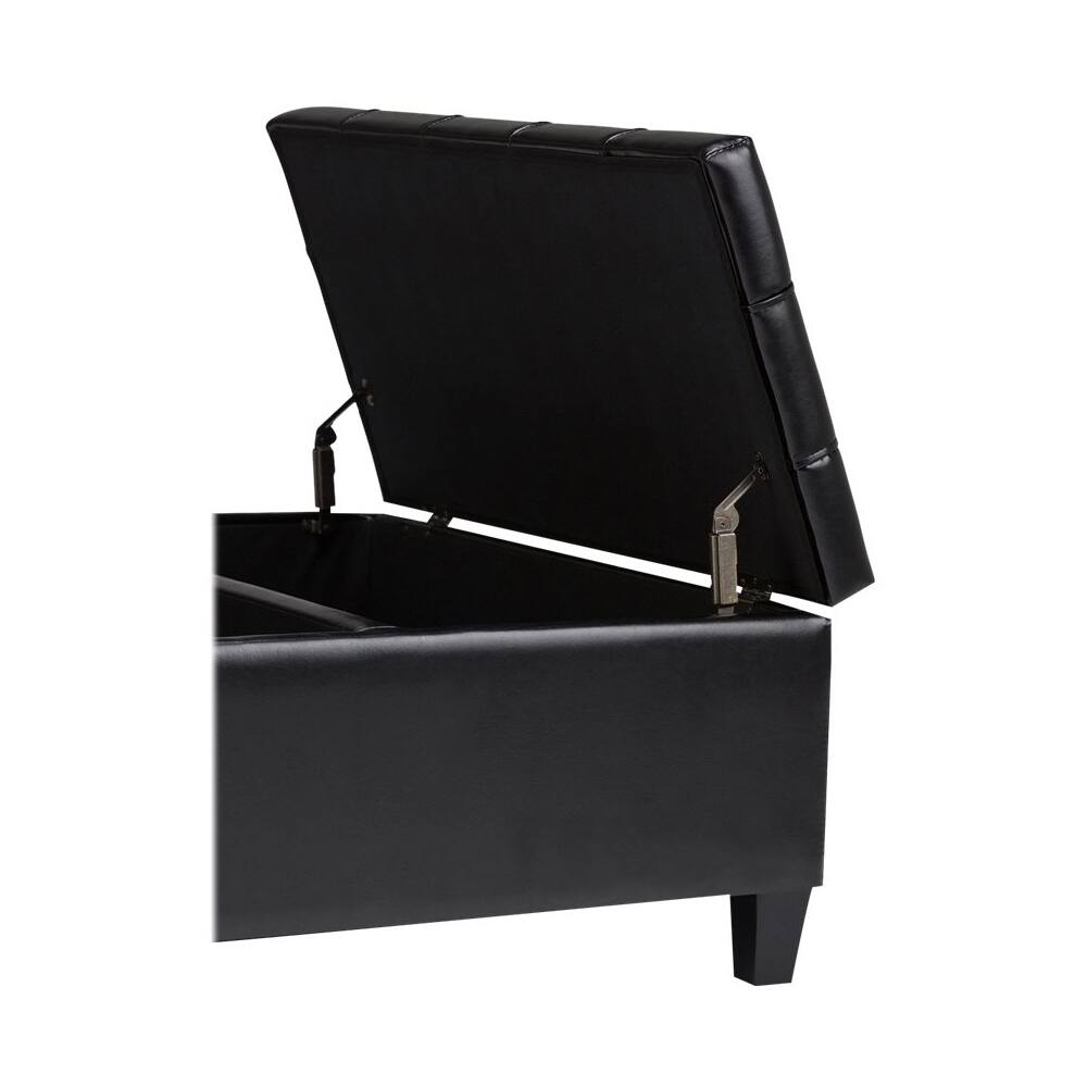 Alt View 12. Simpli Home - Harrison 36 inch Wide Transitional Square Coffee Table Storage Ottoman in Midnight Black Faux Leather - Midnight Black.