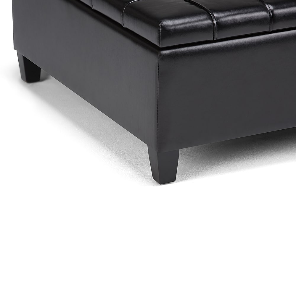 Alt View 14. Simpli Home - Harrison 36 inch Wide Transitional Square Coffee Table Storage Ottoman in Midnight Black Faux Leather - Midnight Black.