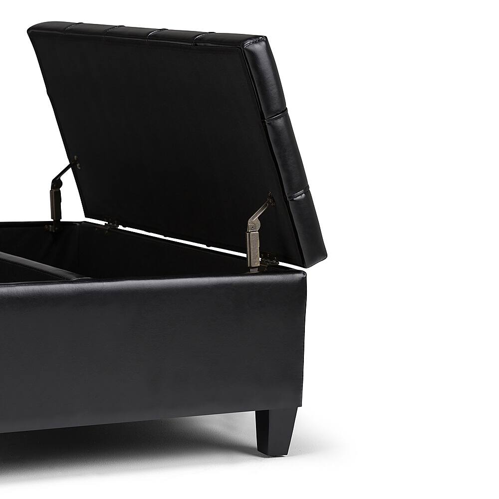 Alt View 15. Simpli Home - Harrison 36 inch Wide Transitional Square Coffee Table Storage Ottoman in Midnight Black Faux Leather - Midnight Black.