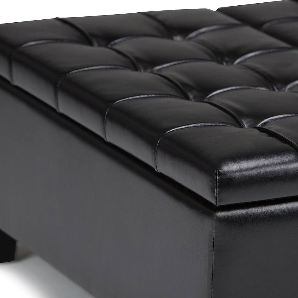 Alt View 16. Simpli Home - Harrison 36 inch Wide Transitional Square Coffee Table Storage Ottoman in Midnight Black Faux Leather - Midnight Black.