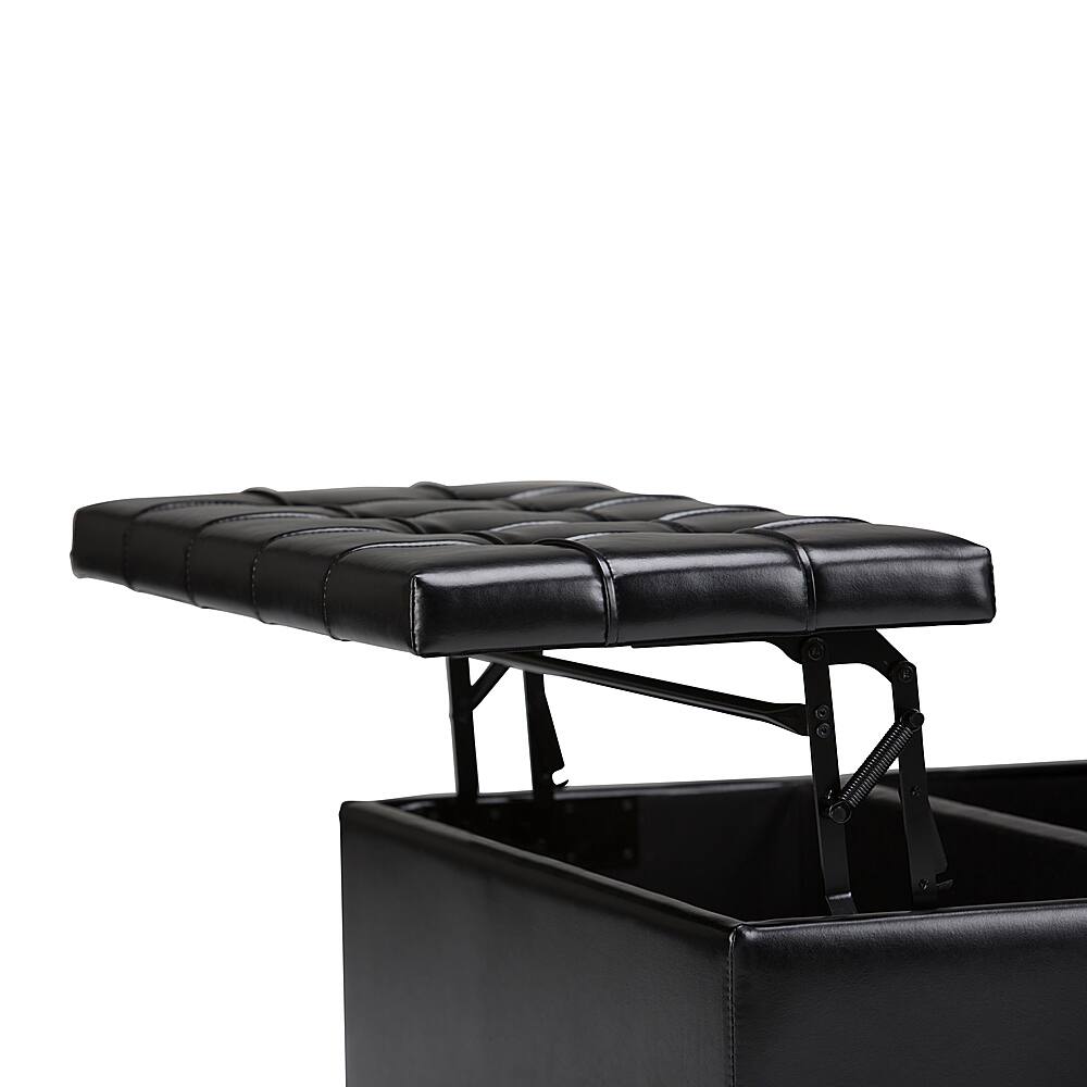Alt View 17. Simpli Home - Harrison 36 inch Wide Transitional Square Coffee Table Storage Ottoman in Midnight Black Faux Leather - Midnight Black.