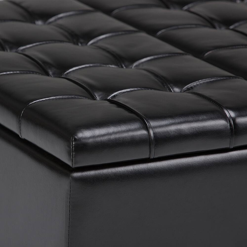 Alt View 18. Simpli Home - Harrison 36 inch Wide Transitional Square Coffee Table Storage Ottoman in Midnight Black Faux Leather - Midnight Black.