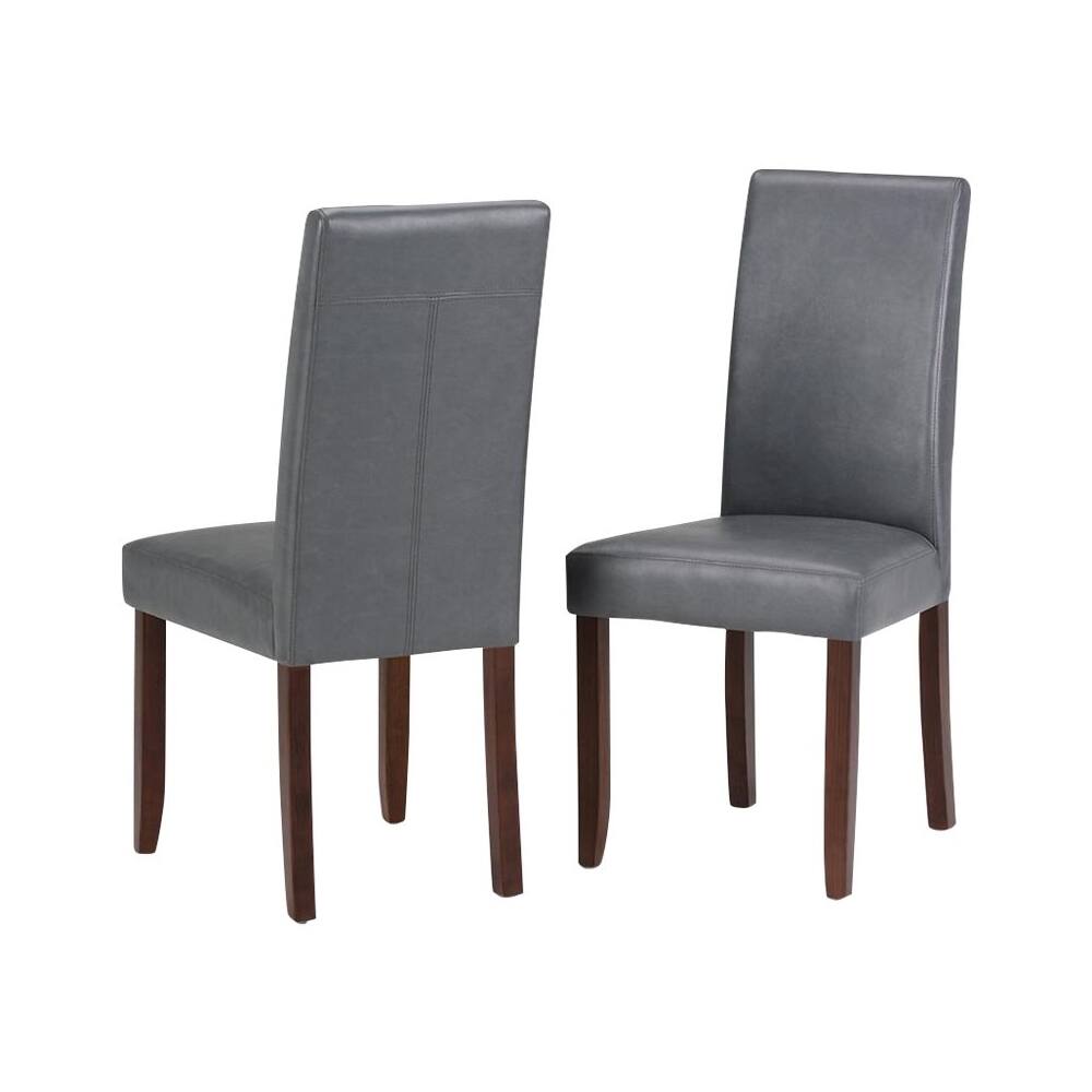 Front. Simpli Home - Acadian Parson Contemporary Polyurethane Faux Leather, Engineered Wood & High Density Foam Dining Chairs (Set of 2) - Stone Gray.