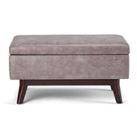 Simpli Home - Owen 34 inch Wide Mid Century Modern Rectangle Coffee Table Storage Ottoman - Distressed Gray Taupe - Front_Zoom