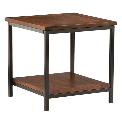 Simpli Home - Skyler Square Modern Industrial Solid Mango Wood End Table - Dark Cognac Brown