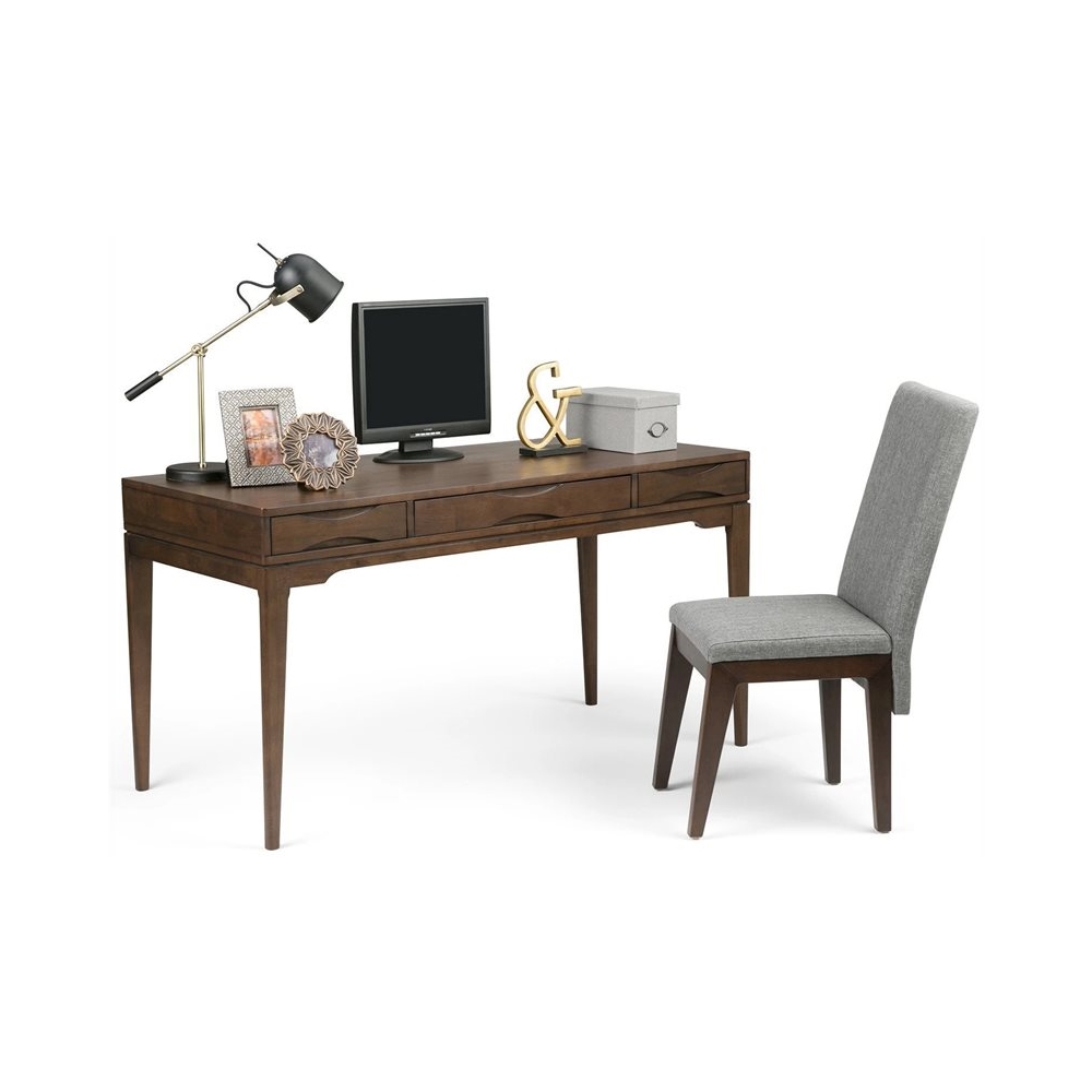 Left View: Simpli Home - Harper Rectangular Mid-Century Modern Solid Rubberwood 2-Drawer Table - Walnut Brown