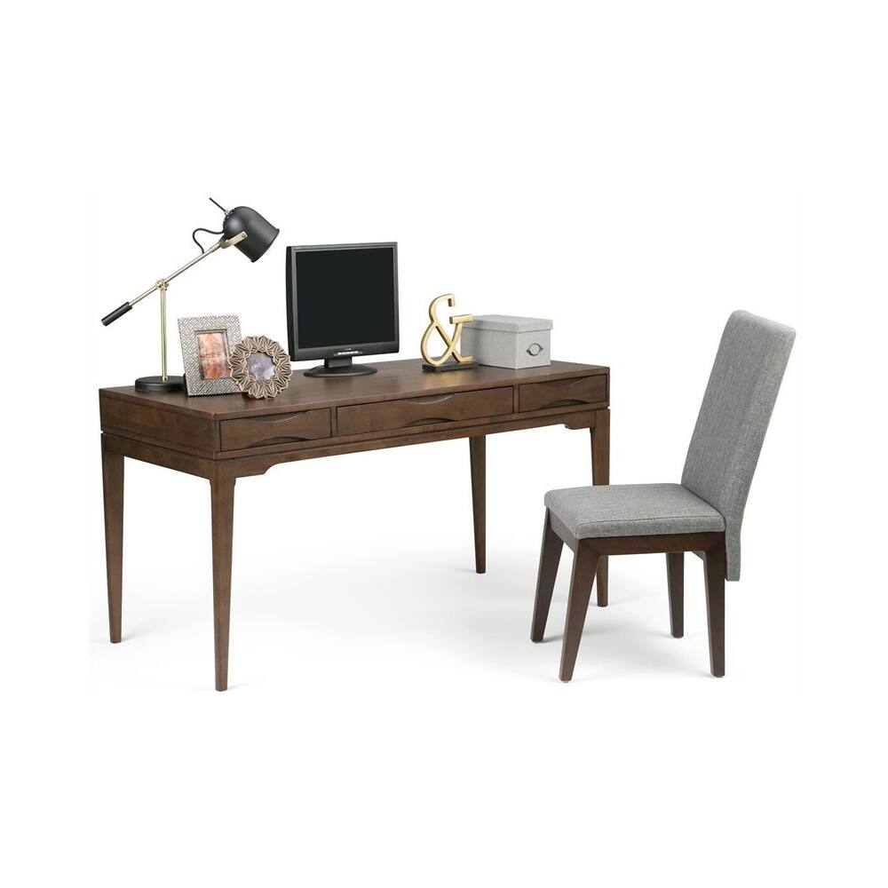 Left. Simpli Home - Harper Rectangular Mid-Century Modern Solid Rubberwood 2-Drawer Table - Walnut Brown.