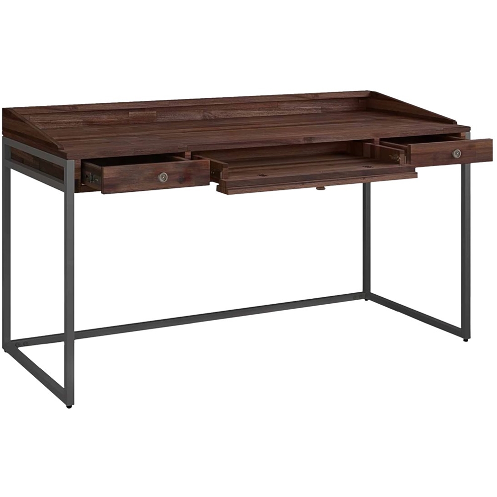 Left View: Simpli Home - Ralston Rectangular Modern Industrial Solid Acacia Wood 2-Drawer Table - Distressed Charcoal Brown