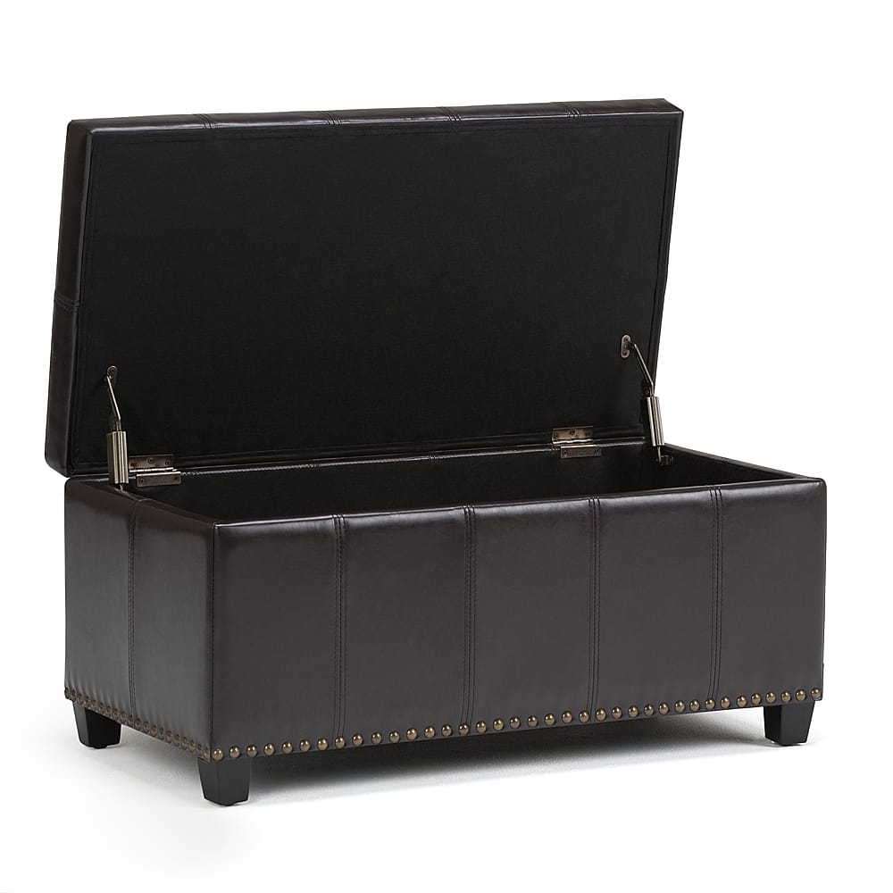 Left View: Simpli Home - Amelia Storage Ottoman Bench - Tanner's Brown