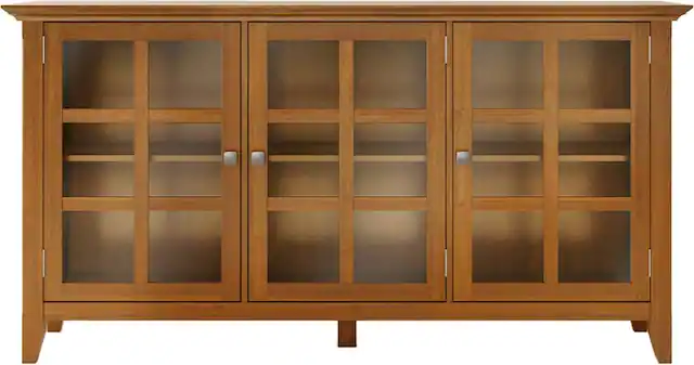 Front. Simpli Home - Acadian SOLID WOOD 62 inch Wide Transitional Wide Storage Cabinet in Light Golden Brown - Light Golden Brown.