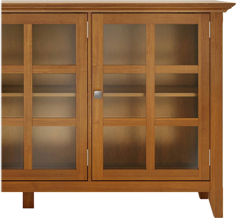3 Adjustable Shelves with 3 Tempered Glass Doors SIMPLIHOME Acadian SOLID WOOD 62 inch Wide Rustic Wide Storage Cabinet in Brunette Brown 