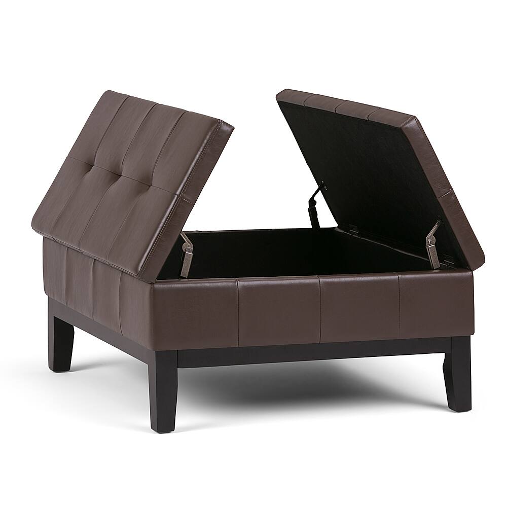 Left View: Simpli Home - Dover 36 inch Wide Contemporary Square Coffee Table Storage Ottoman - Chocolate Brown