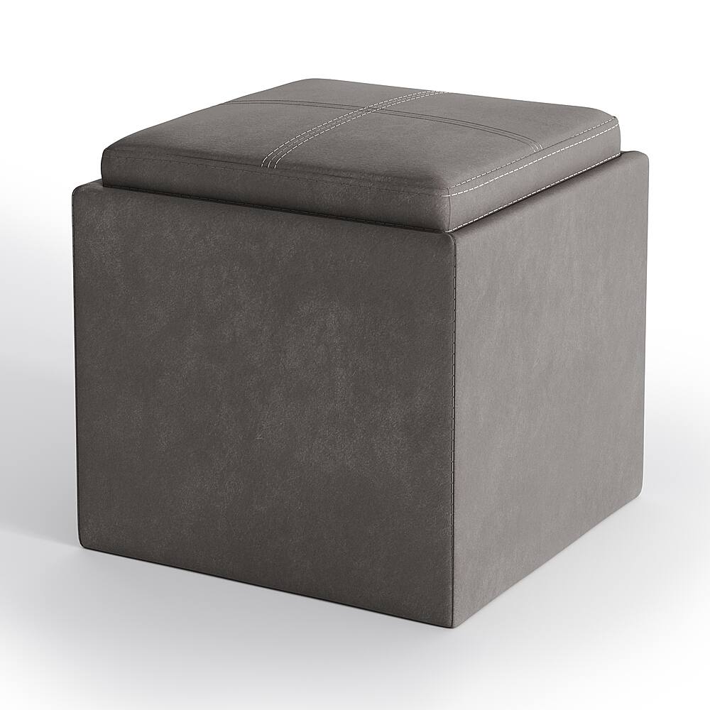 Angle View: Simpli Home - Rockwood 17 inch Wide Contemporary Square Cube Storage Ottoman with Tray - Distressed Slate Gray