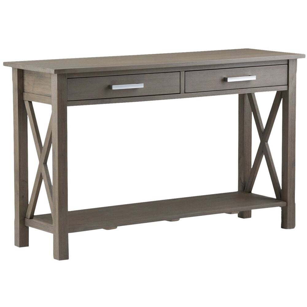 Left View: Simpli Home - Kitchener Rectangular Contemporary Wood 2-Drawer Console Table - Distressed Gray