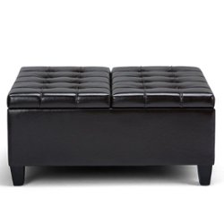 Simpli Home - Harrison 36 inch Wide Transitional Square Coffee Table Storage Ottoman in Tanners Brown Faux Leather - Tanner's Brown - Front_Zoom