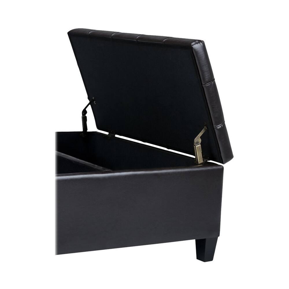 Alt View 12. Simpli Home - Harrison 36 inch Wide Transitional Square Coffee Table Storage Ottoman in Tanners Brown Faux Leather - Tanner's Brown.