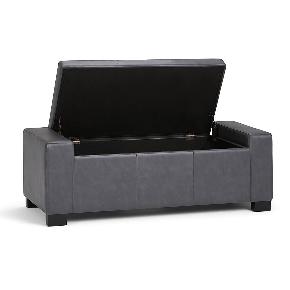 Left View: Simpli Home - Laredo 51 inch Wide Contemporary Rectangle Large Storage Ottoman - Stone Gray