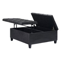 Simpli Home - Harrison 36 inch Wide Transitional Square Coffee Table Storage Ottoman in Faux Leather - Distressed Black - Front_Zoom