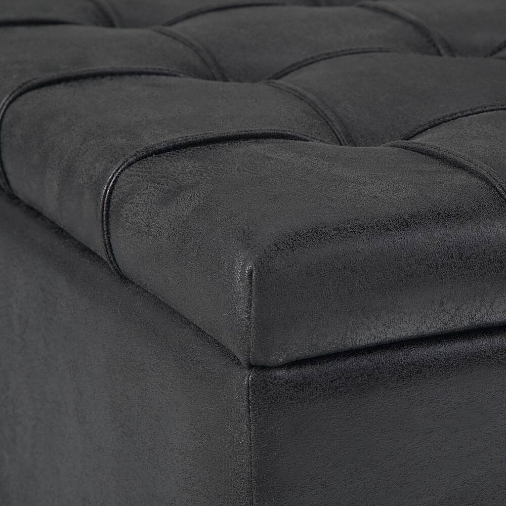 Alt View 13. Simpli Home - Harrison 36 inch Wide Transitional Square Coffee Table Storage Ottoman in Distressed Black Faux Leather - Distressed Black.