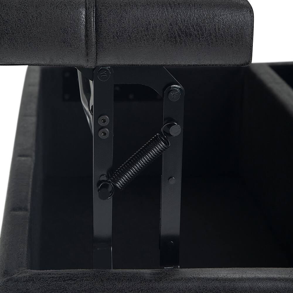 Alt View 15. Simpli Home - Harrison 36 inch Wide Transitional Square Coffee Table Storage Ottoman in Distressed Black Faux Leather - Distressed Black.