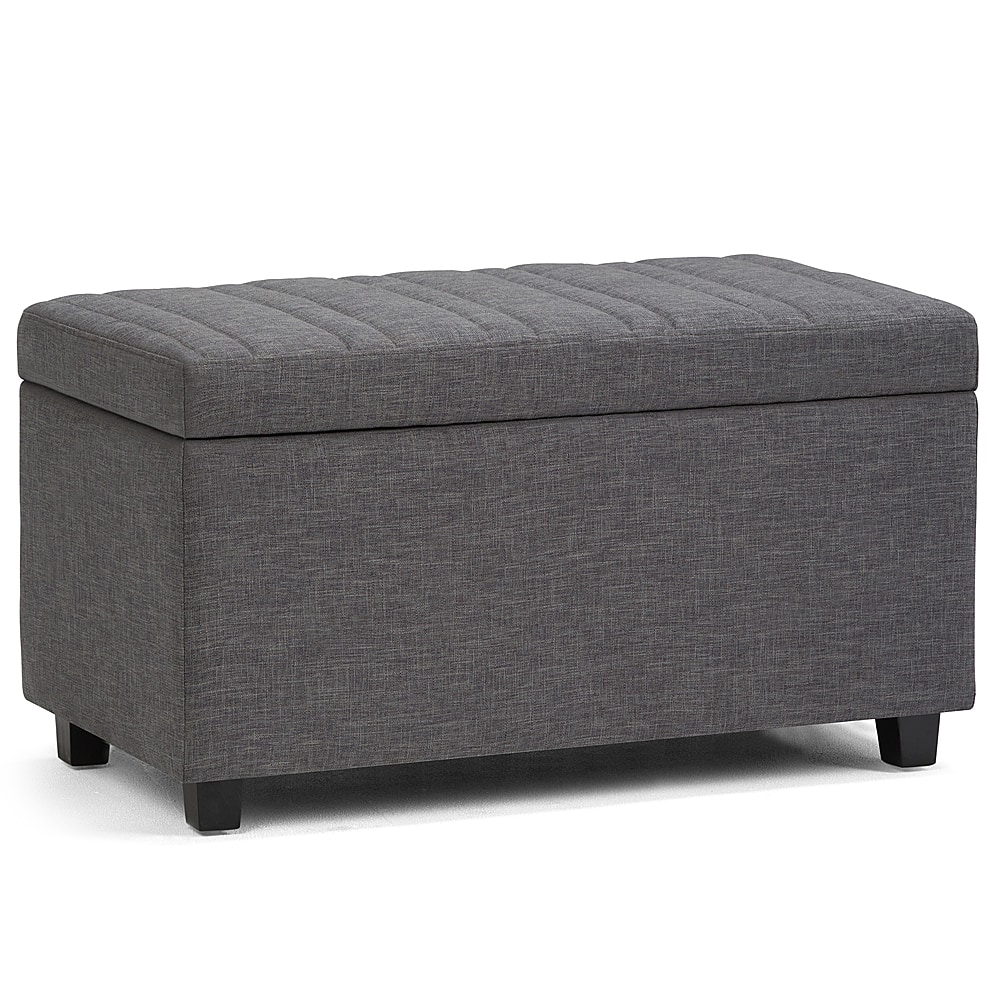 Angle. Simpli Home - Darcy 34 inch Wide Contemporary Rectangle Storage Ottoman Bench - Slate Gray.
