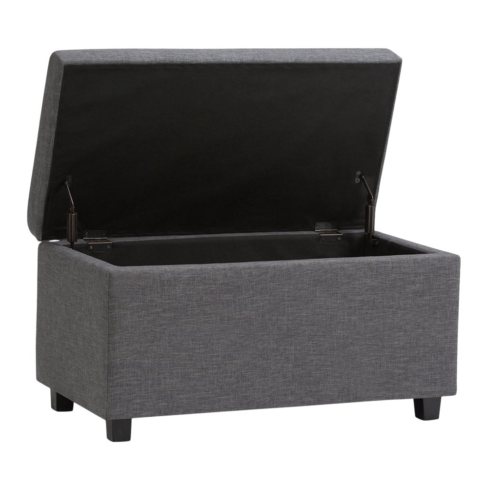 Left. Simpli Home - Darcy 34 inch Wide Contemporary Rectangle Storage Ottoman Bench - Slate Gray.