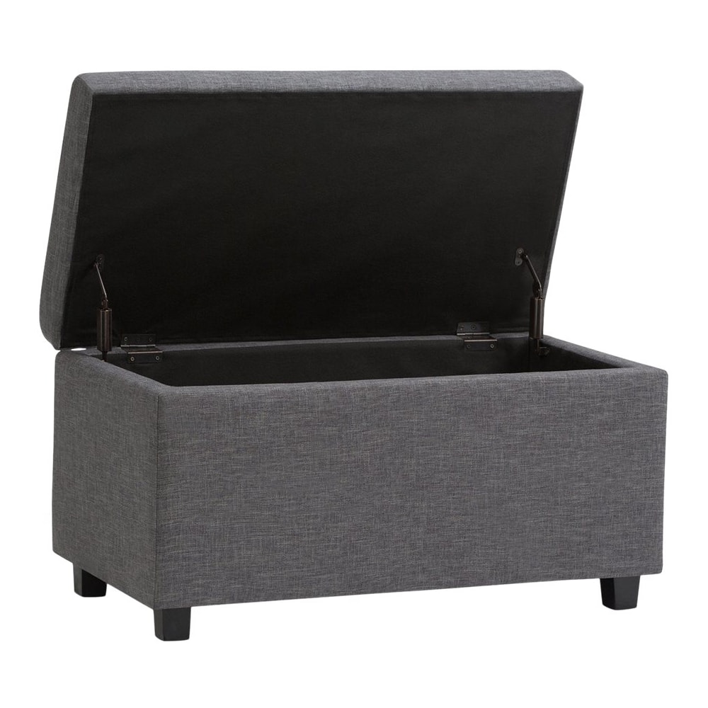 Left View: Simpli Home - Darcy 34 inch Wide Contemporary Rectangle Storage Ottoman Bench - Slate Gray