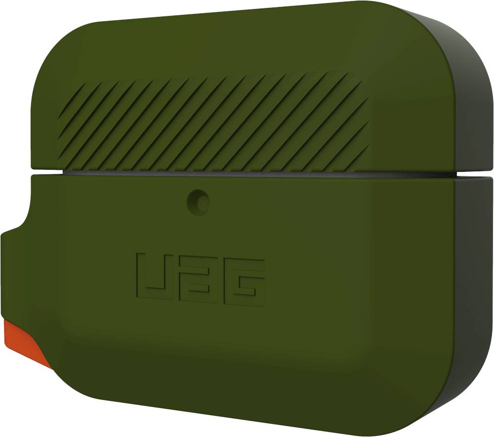 Left View: UAG - Case for Apple AirPods Pro - Olive Drab/Orange